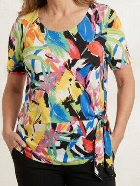 Coral Bay Multicolor Abstract Brushstroke Top With Side Tie Sz 3X